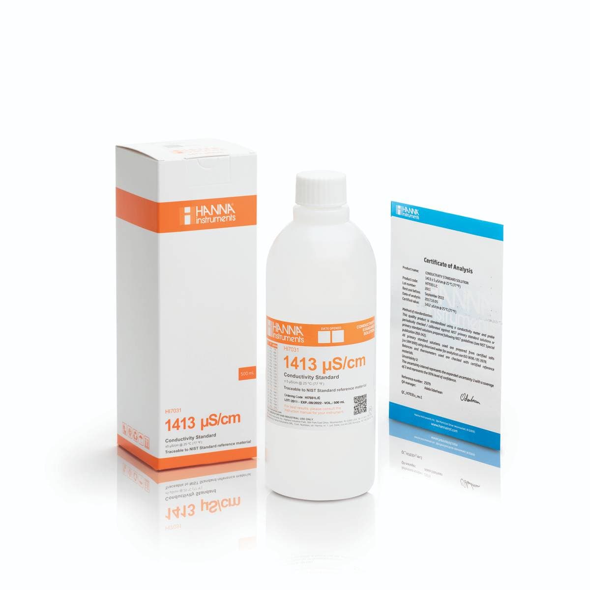 Hanna HI7031L/C kalibračný roztok vodivosti s certifikátom, 1413 µS/cm, 500 ml